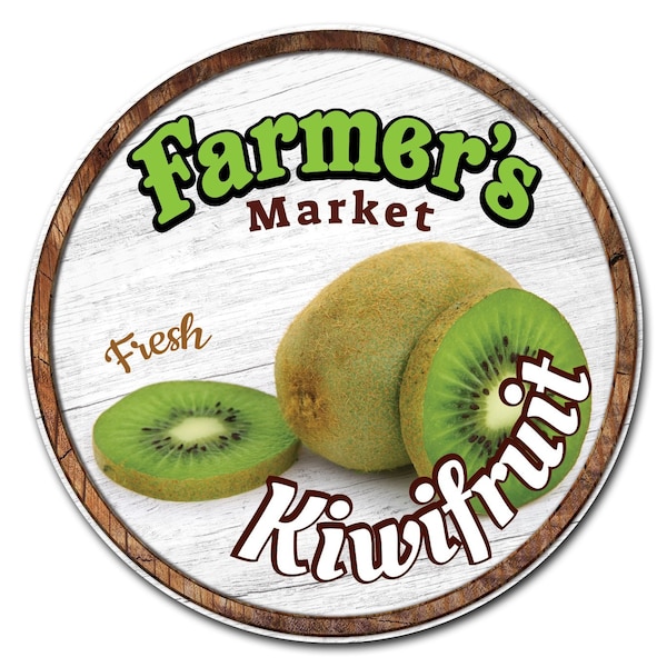 Corrugated Plastic Sign With Stakes 24in Circular-Farmers Market Kiwifruit, C-24-CIR-WS-Kiwifruit